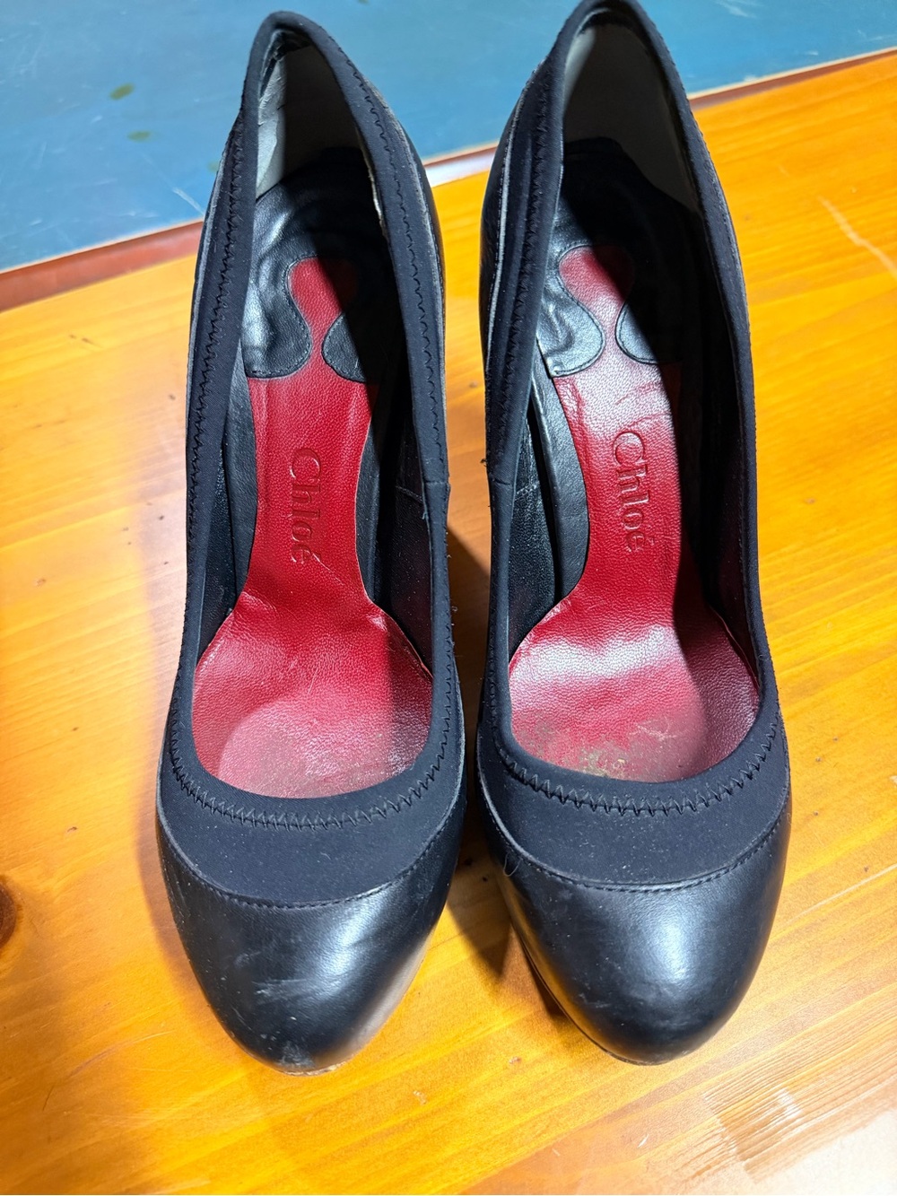 Chloe Black Leather & Fabric Women's Pumps - Elegant Black Heels